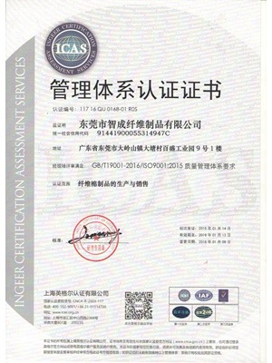 智成2015版ISO质量认证证书
